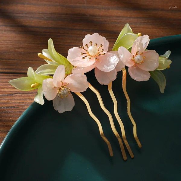 Saç klipleri sırlı çiçek tarak Çin tarzı saç tokası klips antika kızlar hanfu parti tiaras retro peri düğün takı