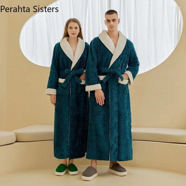 Mannen Nachtkleding Hoge Kwaliteit Winter Badjas Mannen Revers Jacquard Flanel Gewaad Vrouwen Mode Dikke Warme Kamerjas Plus Size XXXL