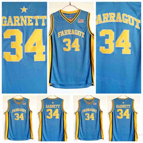 Farragut Jerseys Kevin Garnett 34 High School Basketball College Shirt All Stitched Team Colore blu per gli appassionati di sport Università Traspirante Puro cotone Uniforme NCAA