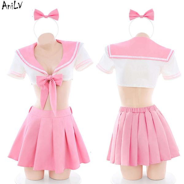Ani Scuola di anime giapponese Costume da bagno da marinaio rosa Costume uniforme Costume da bagno estivo per donne Studente Costumi da bagno Cosplay