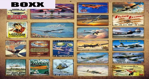 Amerikanischen Stil Flugzeug Kämpfer Metall Zeichen Flugzeug Flugzeug Wand Aufkleber Vintage Malerei Poster Pub Bar Zimmer Wohnkultur YI0138504378