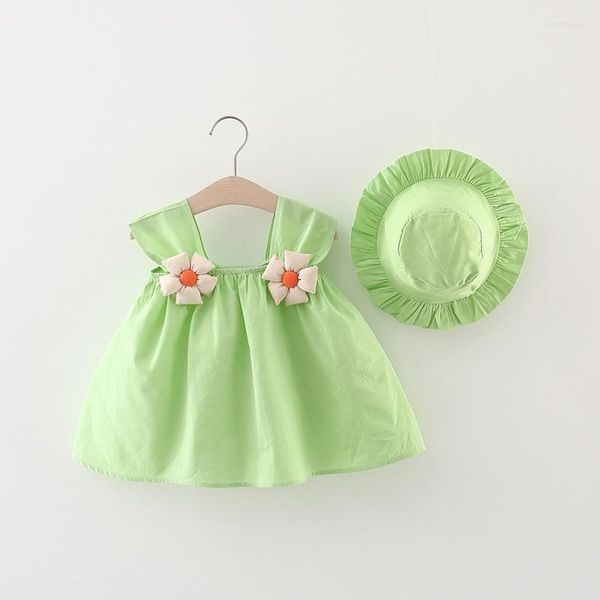 Mädchenkleider Sommer Mädchen Blume Freizeitkleid Baby Prinzessin Anzug mit Hut für 0-4 Jahre alt