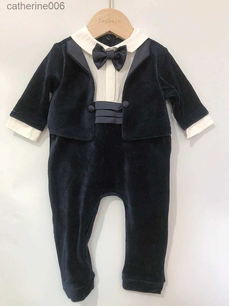 Tute Autunno Inverno Bambini Boutique Abbigliamento Baby Boy Pagliaccetti Manica lunga Tuta di velluto Gentle Boy Compleanno Prince Suit HandsomeL231101