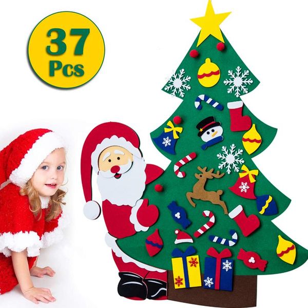 Decorações de Natal Diy Felt Tree 37pcs Ornamento Wall Hanging Year 2023 Natal Gift Gifts Party Supplies Decoration for Home