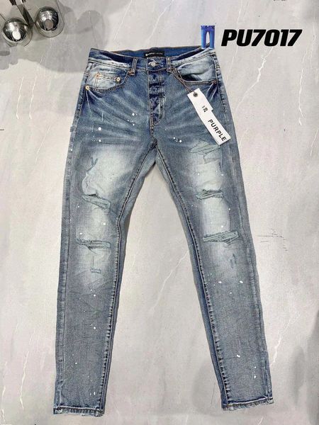 Женские джинсы 2023SS, светло-голубые, фиолетовые брендовые джинсовые мужские эластичные повреждённые High Street с рваными дырками и царапинами, уличная одежда 231101