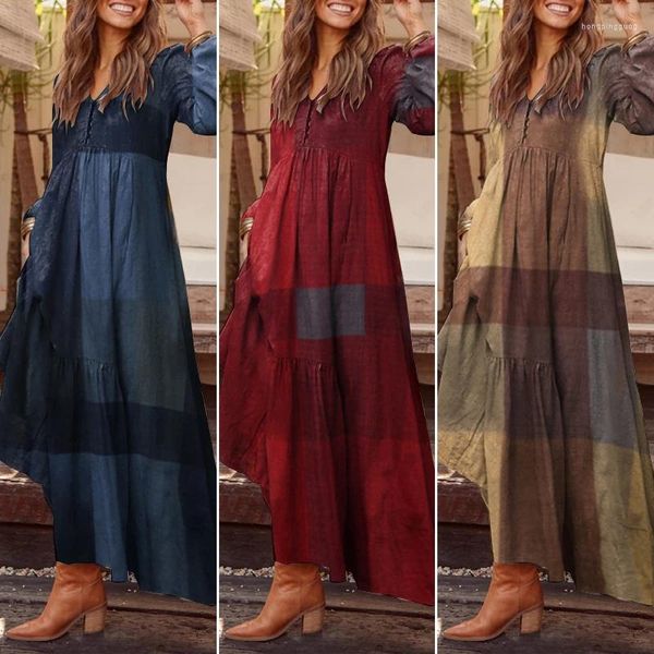 Abiti casual Abito camicia bohemien Maxi vestito estivo da donna 2023 Primavera Elegante scollo a V Ruflle Vestido Abito a tunica a maniche lunghe femminile