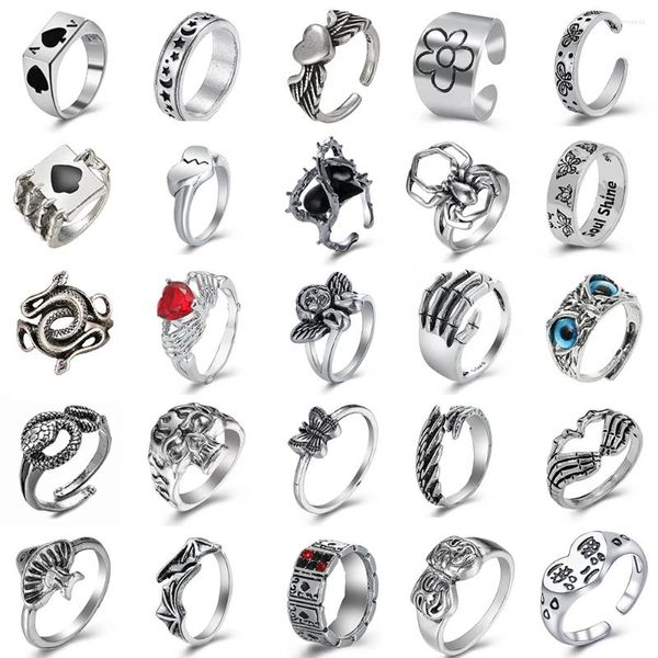 Cluster Ringe Vintage Antike Silber Farbe Punk Hip Hop Verstellbarer Ring Für Frauen Mädchen Schlange Schmetterling Mode Männer Schmuck Boho Frosch