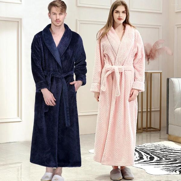 Homens sleepwear utumn e inverno engrossado alongado flanela casal pijama quente homens mulheres roupão coral veludo