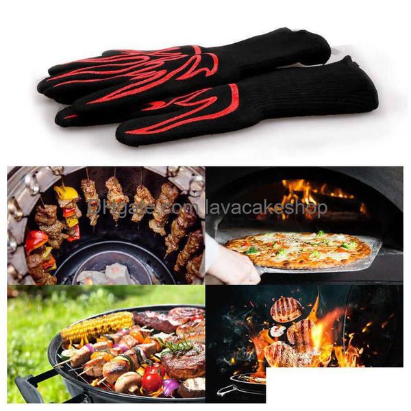 Proteção para as mãos Atacado à prova de fogo Luvas de forno para churrasco Resistência a altas temperaturas Luva para churrasco 1 Pcs Anti-Queimadura Cozinha Backing Non-Sl Dhlom