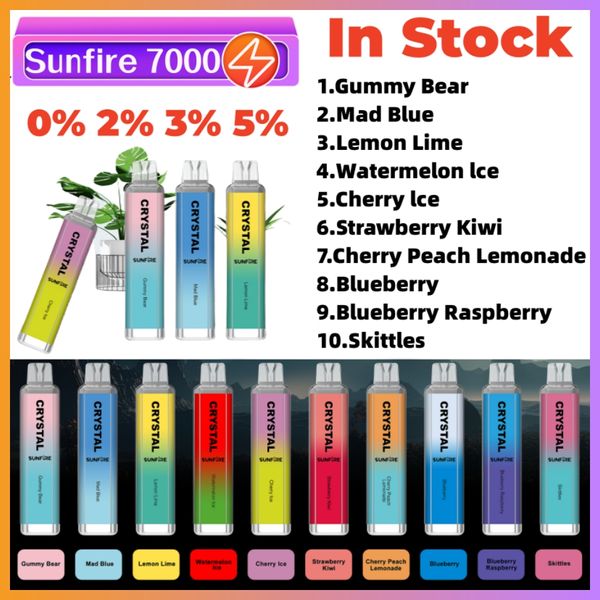 Crystal Sunfire 7000 puff e cigarette jetable vape puff 7K jetables vapers 16 ml cartouche préremplie tornado vaporisateur de cristal 0% 2% 3% 5% BAR Fast Ship en stock