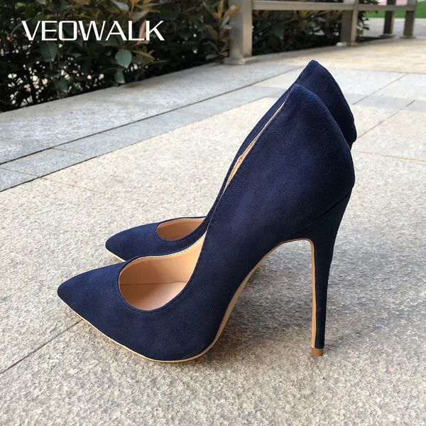 Scarpe eleganti Veowalk Blu navy Donna Pelle scamosciata sintetica Tacchi alti Punta a punta Slip on OL Décolleté a spillo da donna 8 10 12 cm Scarpe da sposa moda 231101