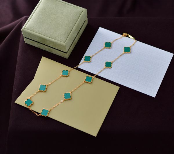 Moda kolyeler tasarımcılar takılar dört yaprak yonca kolye takı kadın kolyeler için 10 motifler paslanmaz çelik lüks jewellerey düğün kutu tozu çanta ile