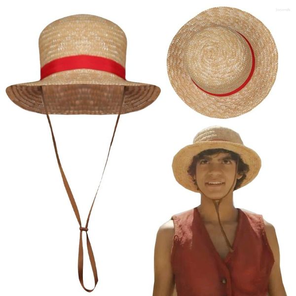 Articoli per feste Rufy Cosplay Cappello di paglia Accessori per costumi TV Live Action One Piece Travestimento Cap Abiti Accessori per abiti di Halloween per adulti