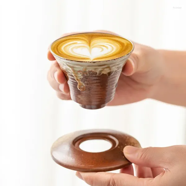 Potenciômetros de café 100ml criativo retro cerâmica copo áspero chá japonês latte puxar flor porcelana caneca doméstica