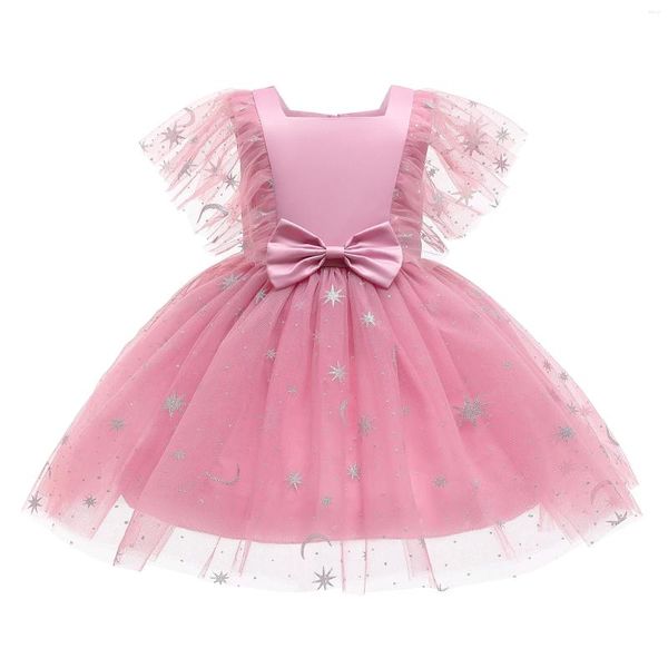 Abiti per ragazza Autunno Bambini Vestiti per ragazze Abito da ballo con fiocco rosa Inizio Stampa Principessa Abito da festa di compleanno Versione coreana Formale 3-10 anni