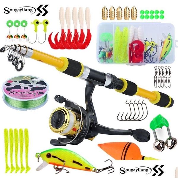 Accessori da pesca Sougayilang Canna da pesca telescopica e mulinello con accessori di linea Set per principianti Asta per bambini 220812 Consegna a goccia Dhy7O