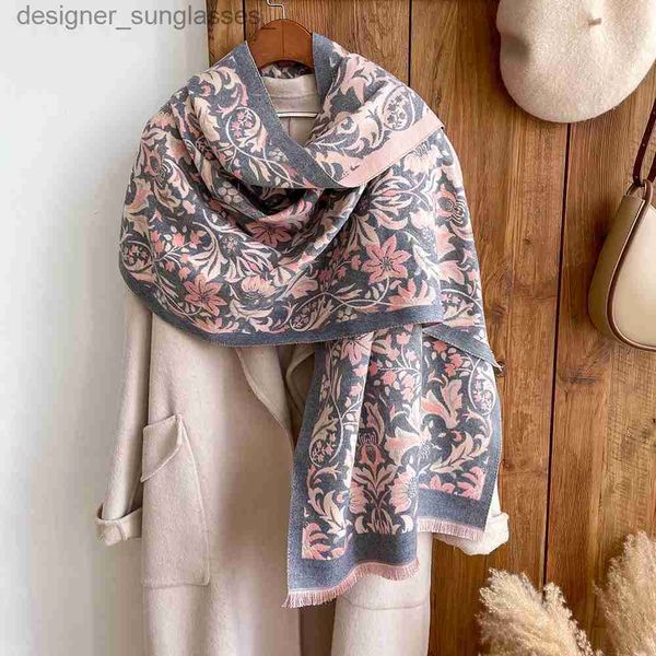 Lenços 2023 Lenço de Inverno Cashmere Pashmina Shls para Mulheres Luxo Flor Jacquard Longo Echarpe Quente Pasmina StoleL231101