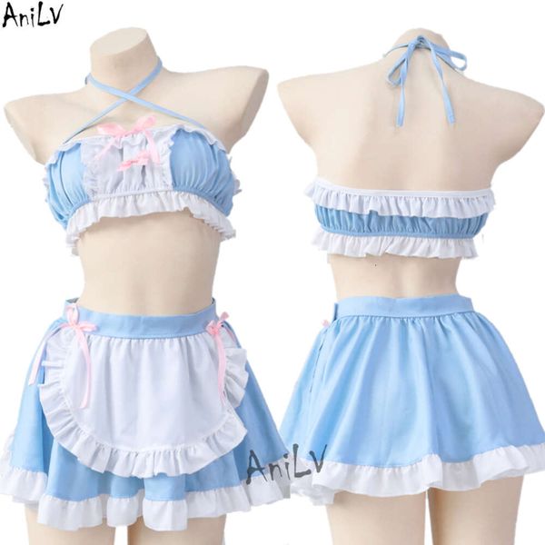 Ani kawaii menina anime café funcionário empregada unifrom roupas femininas bonito lolita azul pamas piscina festa garçom trajes cosplay cosplay