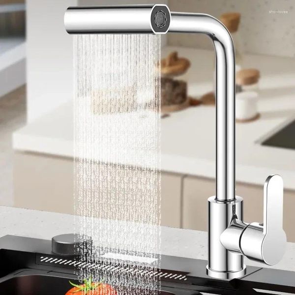 Rubinetti della cucina 4 modalità Rubinetto a cascata Spruzzatore a getto Acciaio freddo Montaggio su piano singolo Rotazione Lavello Miscelatore Rubinetto dell'acqua Accessori