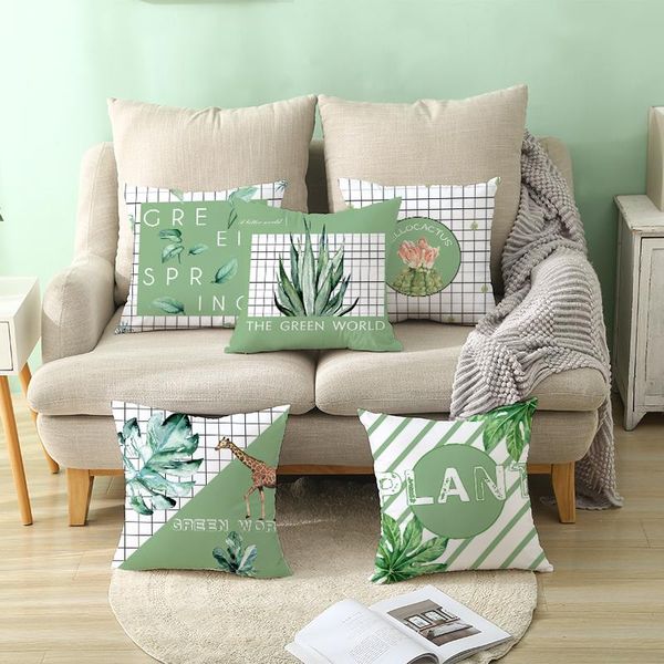 Kissen/Dekorative Wohnkultur Pflanze Giraffendruck Fallüberwurf Deko für Sofa Wohnzimmer Polyester-Kissenbezug 45 x 45