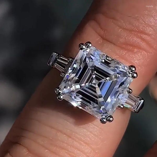 Кольца кластера Choucong Роскошное кольцо Asscher Cut 12 мм Cz Sona Stone Стерлинговое серебро 925 пробы Обручальное кольцо для женщин Ювелирные изделия