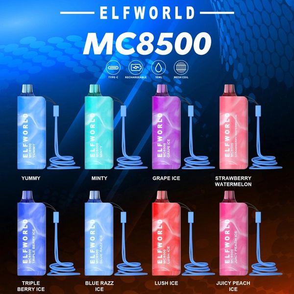 Оригинальные ELFWORLD MC 8500 Puffs Одноразовые электронные сигареты Vape Pen 16 мл Pod 600 мАч Аккумуляторная батарея Китай Аутентичные оптовые вейперы desechables puff 8.5K