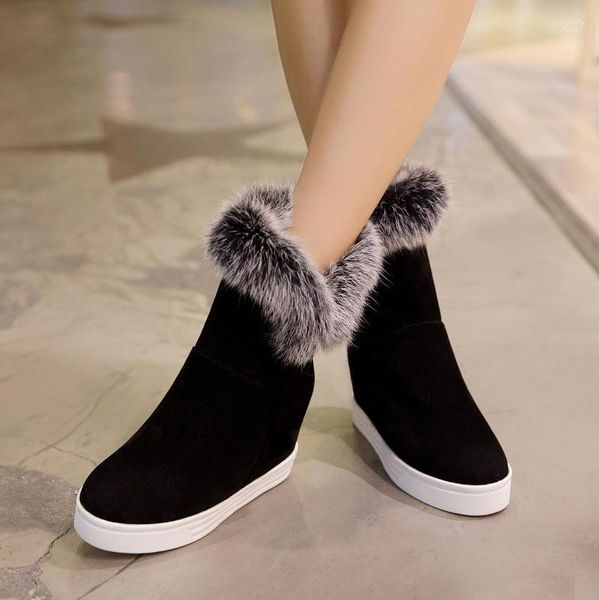 Botas de boa qualidade inverno mulheres sapatos quentes plataforma salto alto 2023 preto cinza real pele senhoras neve mais tamanho 43