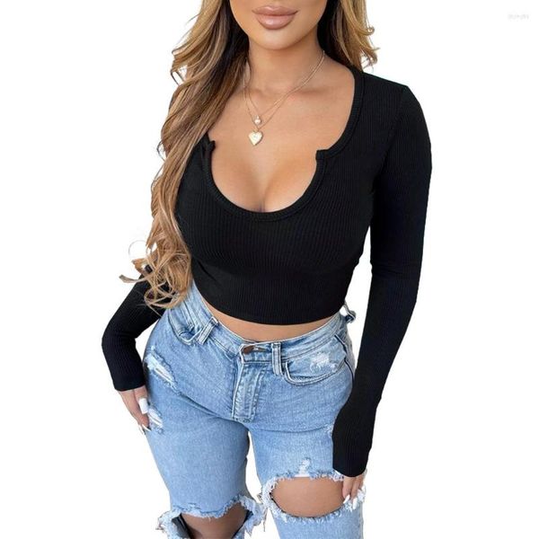 Kadın Tişörtleri Leosd Y2K Top Seksi iç çamaşırı Kadınlar Vücut Moda Moda Katı Katı U-boyun uzun kollu bluz mahsul sıkı gömlek