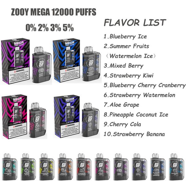 Puff vape ZOOY mega 12000 sbuffi vape usa e getta Pen e sigarette Pods Mesh Coil 23ml 650Mah Batteria ricaricabile vapes desechables randm e-cigs vapore