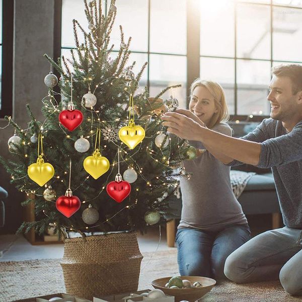 Decorazione per feste 12 pezzi/scatola da appendere a forma di cuore ornamento decorazioni di palline di Natale in oro rosso argento