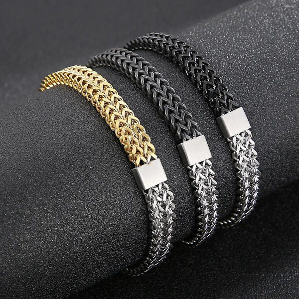 Charme Armbänder Kreative Geflochtene Weizen Kette Armband Für Männer Kostenlose Geschenke Doppel Farbe Spleißen Armband Edelstahl Männlich Rock Party