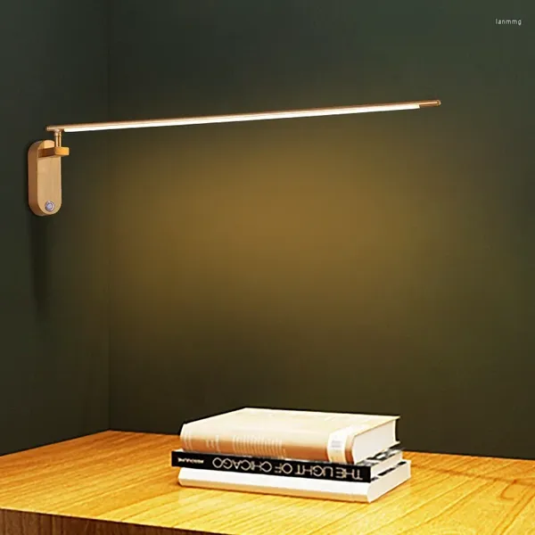 Lâmpada de parede moderna simples ferro arte luz luxo braço rotativo led criativo interruptor toque mesa quarto cabeceira leitura