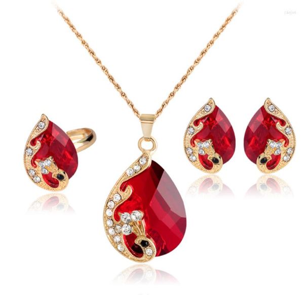 Collana Orecchini Set Accessori per abbigliamento Bellezza da donna Goccia d'acqua Anello pavone -vendita di gioielli a cinque colori