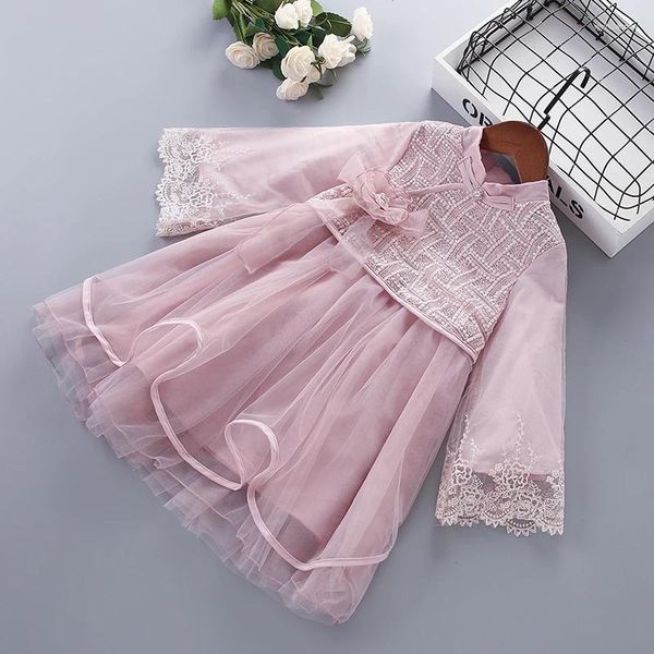 Vestidos da menina 3-7 anos de alta qualidade vestido primavera 2023 chiffon flor drapeado ruched criança crianças roupas princesa