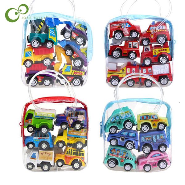 Modello pressofuso 6 pezzi tirare indietro auto giocattoli macchinari mobili negozio veicolo da costruzione camion dei pompieri taxi bambino mini regalo bambini GYH 230331