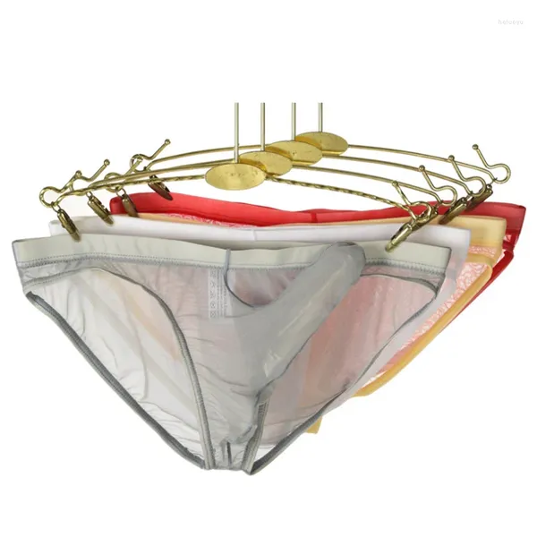 Cuecas masculinas cintura baixa transparente tanga elefante ultra fino malha t calças arma ovo separação sexy bolsa briefs