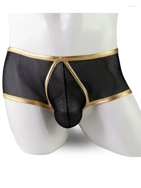 Cuecas sexy homens boxer roupa interior baixa cintura malha sheer transparente calcinha bulge bolsa homem roupas nightie lingerie masculina