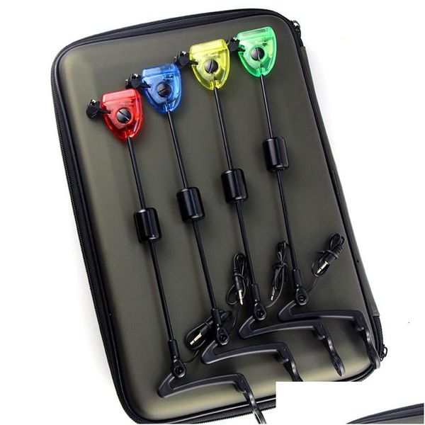 Acessórios de pesca Acessórios de pesca Swingers Set Indicadores de alarme de mordida 4pcs em caso zipado Led iluminado Swinger Carp A501 Drop Dhg8o