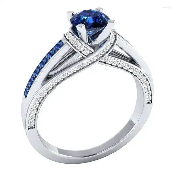 Cluster-Ringe, Ring, Fasion, Hochzeit, Mode, Damen, Größe 6–10, geschnittener blauer runder Schmuck