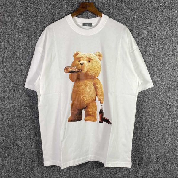 Ins Super Hot Same Style Huang Xu Beer Teddy Bear Oversize Relaxed Casual T-shirt a maniche corte versatile per uomo e donna