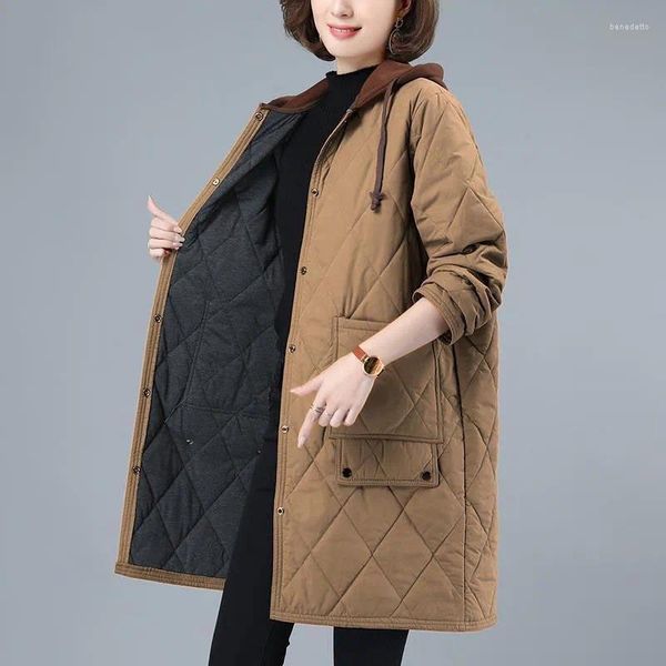 Frauen Trenchcoats Daunen Baumwolle Jacke Winter Casual Lange Stepp Kleidung Weibliche Mit Kapuze Parka Mantel Plus Größe Warme Oberbekleidung