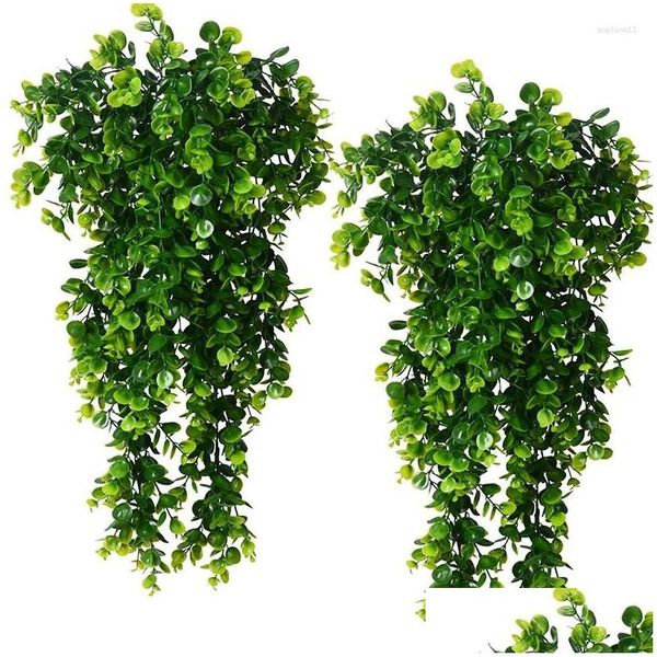 Flores decorativas grinaldas flores decorativas videira artificial eucalipto parede pendurado simated plantas verdes falso casa jardim casamento dhapr