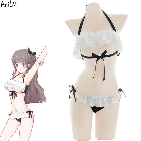 Ani Anime Lolita chica playa Bikini traje de baño traje de baño mujeres Kawaii Sexy gasa volantes Pamas uniforme lencería Cosplay