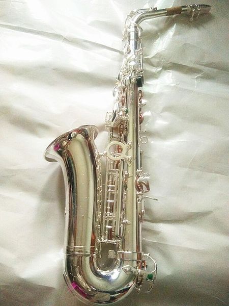 Eb alto saxofone w037 instrumento musical profissional banhado a prata e plana sax com caso prateado metal bocal