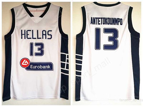 Griechenland Hellas College Jerseys The Alphabet Basketball Giannis Antetokounmpo Jerseys 13 Männer Weiß Mannschaftssport Atmungsaktiv Uniform Niedriger Preis