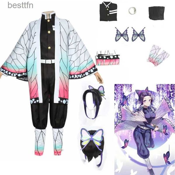 Anime Kostüme Kochou Shinobu Cosplay Kommen Anime Dämon Slayer Cosplay Haori Umhang Anzüge Uniform Perücke Halloween Party Kommen Erwachsene Kinder L231101