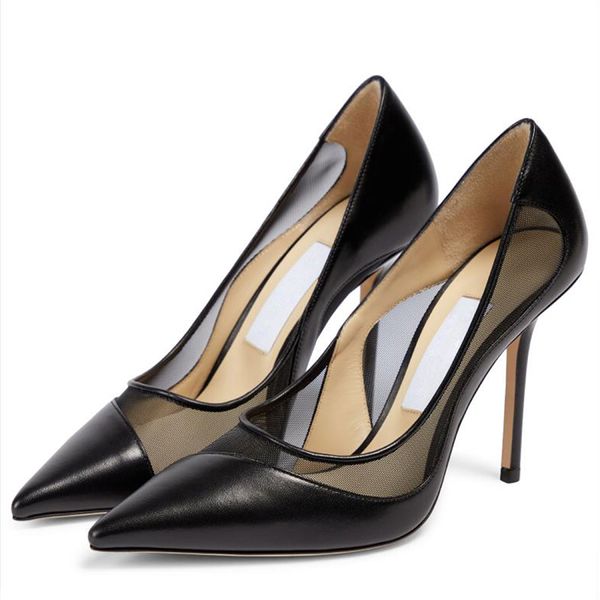 Moda Elegante Donna Sandali Pump London Love 100 mm Pelle e Mesh Pompe Italia Popolare Nero Bianco Punta a punta Designer Wedding Party Sandalo Tacchi alti Box EU 35-43