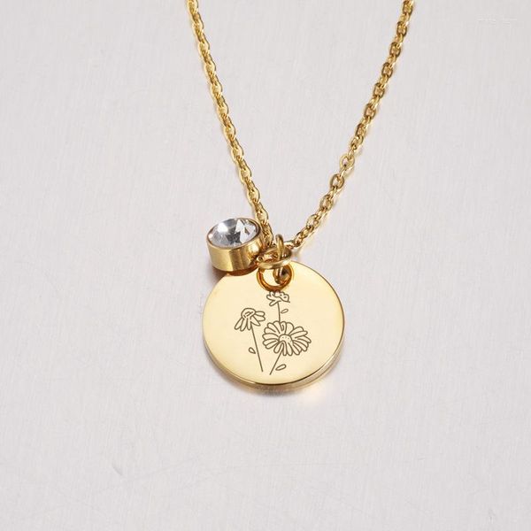 Catene Design Collana di compleanno in acciaio inossidabile Fiore personalizzato con ciondolo a 12 dischi portafortuna