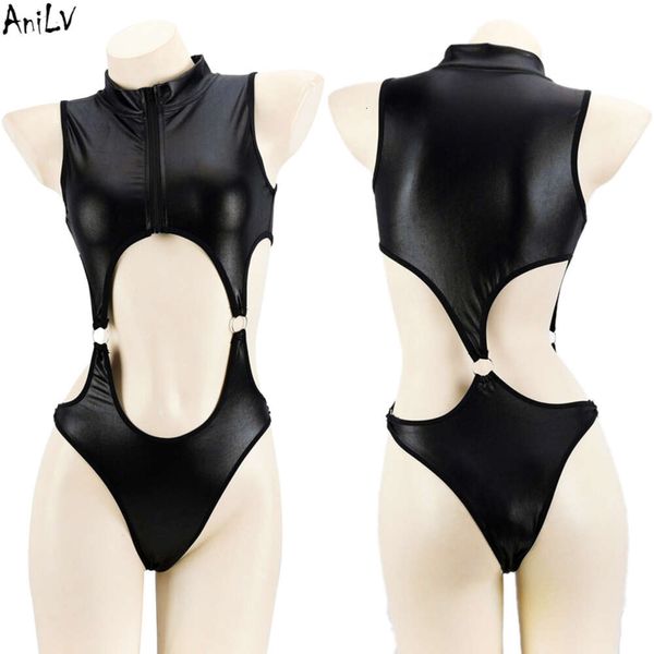 Ani Cool Girl Hollow Leder Bodysuit Badeanzug Unifrom Damen Anime Strumpfhosen Outfits Kostüme Cosplay Cosplay