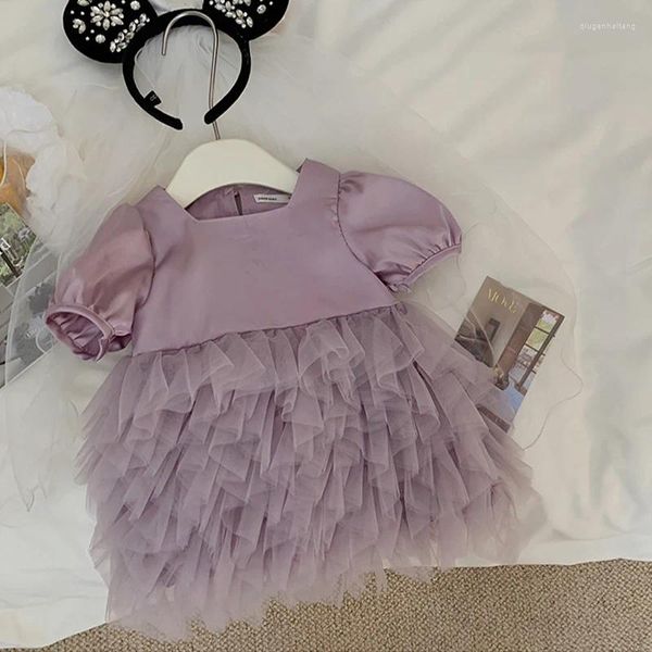 Mädchen Kleider Sommer Mädchen Kleid Kleinkind Party Baby Vestidos Kinder Tutu Kinder Mode Kleidung Satin Spitze Patch 2-9Y